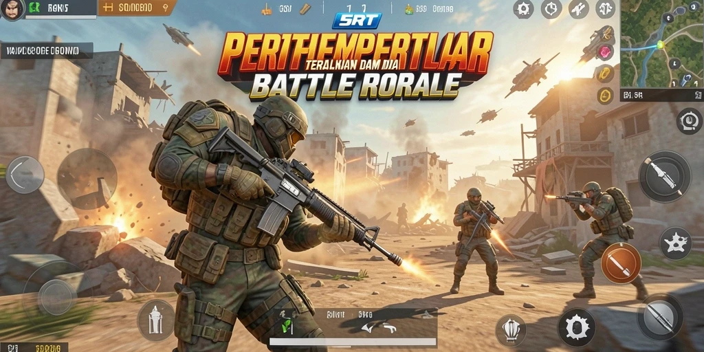 Tampilan gameplay mendebarkan dalam pertempuran Battle Royale.