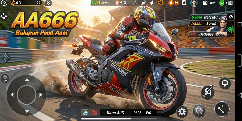 Tampilan gameplay AA666 dengan aksi balapan motor yang mendebarkan.
