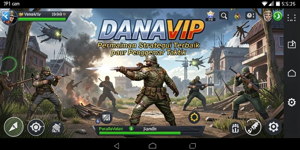 Screenshot utama dari gameplay DANAVIP yang memperlihatkan pertempuran strategis.