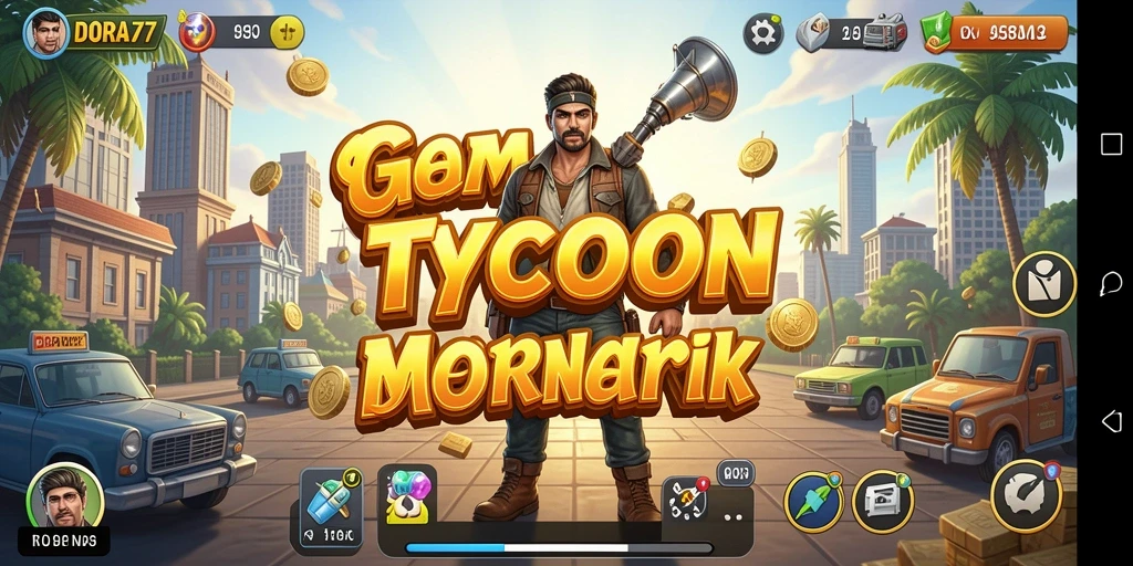 Screenshot gameplay DORA77 menunjukkan manajemen bisnis yang intens.
