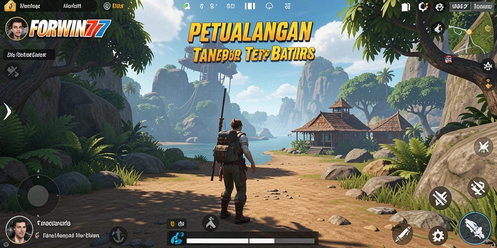 Screenshot utama FORWIN77 menampilkan pemain menjelajahi dunia luas dengan kebebasan penuh.