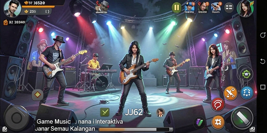 Screenshot utama JJ62 menampilkan gameplay musik interaktif yang menyenangkan.