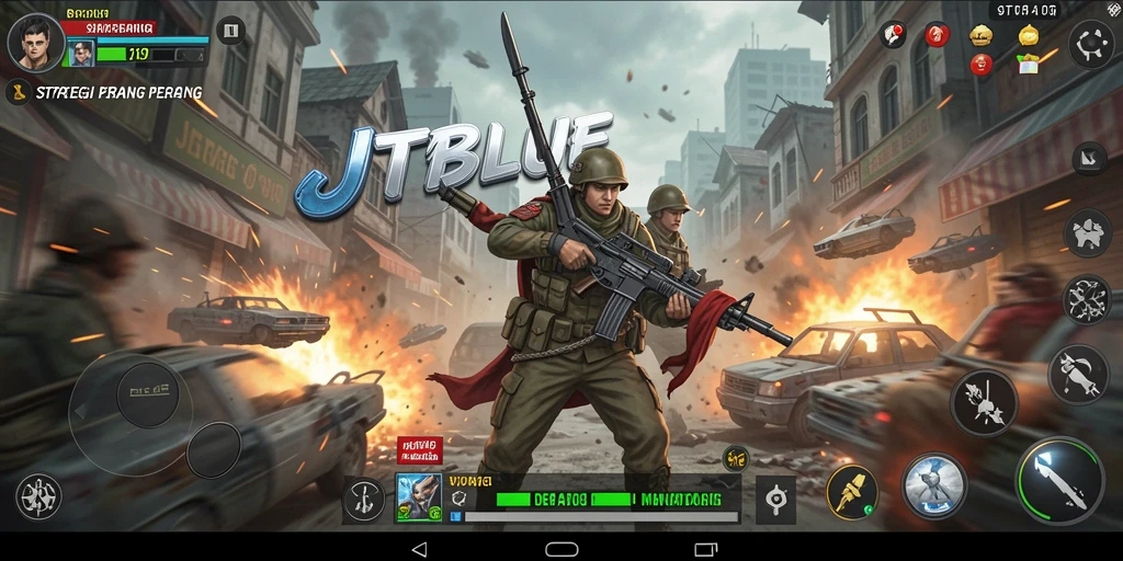Tangkapan layar gameplay JTBLUE memperlihatkan pertempuran seru antar kerajaan.