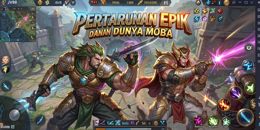 Screenshot gameplay JV88 yang menampilkan pertempuran seru di arena.