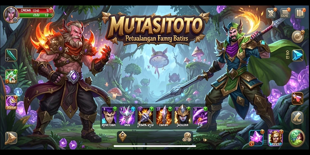 Screenshot gameplay <strong>MUTASITOTO</strong> yang menunjukkan pertarungan epik di dunia fantasi.