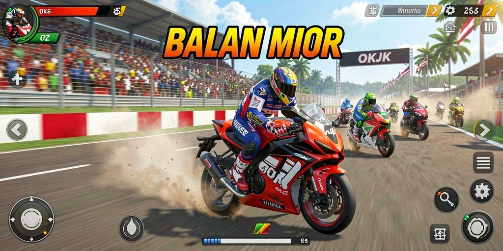 Tampilan gameplay OKJK yang menegangkan dan menarik dalam balapan motor.