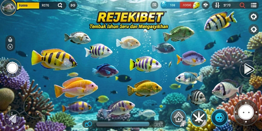 Screenshot utama REJEKIBET menampilkan gameplay Tembak Ikan yang mendebarkan.