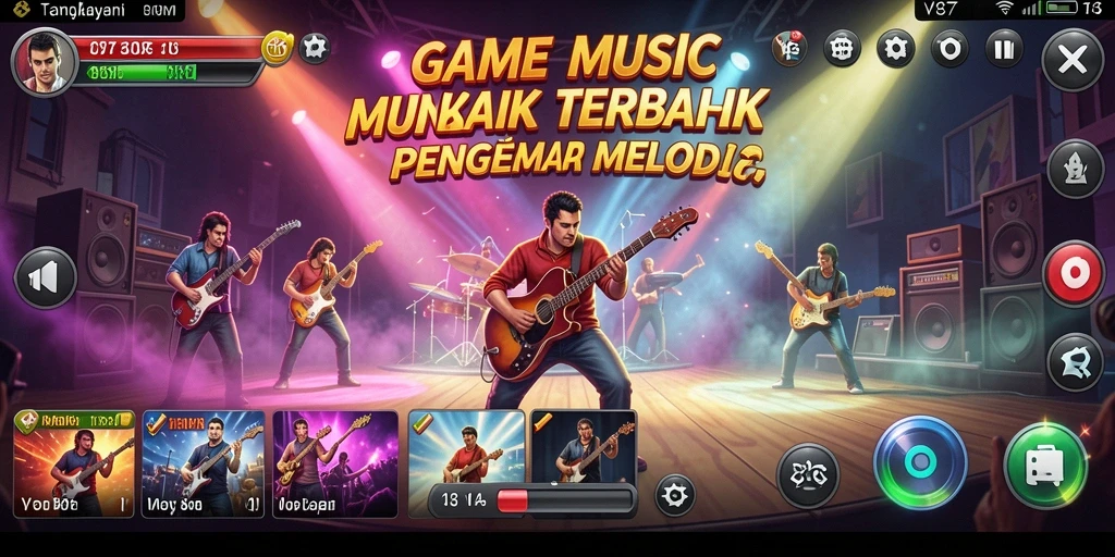 Tampilan gameplay yang mendebarkan di V87 dengan berbagai lagu musik.